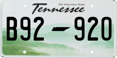 TN license plate B9292O