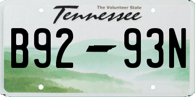TN license plate B9293N