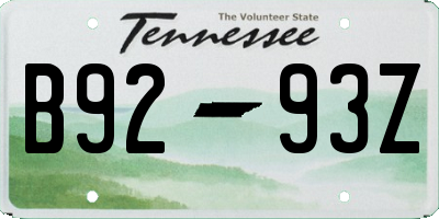 TN license plate B9293Z