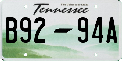 TN license plate B9294A