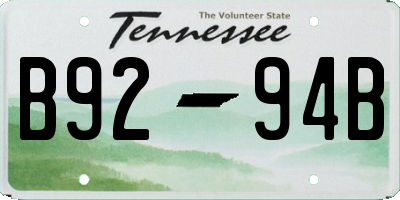 TN license plate B9294B