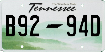 TN license plate B9294D