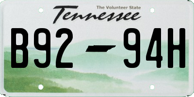 TN license plate B9294H