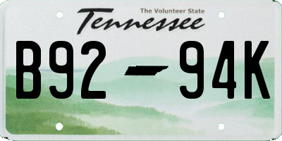 TN license plate B9294K