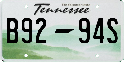 TN license plate B9294S