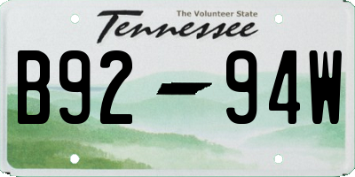 TN license plate B9294W