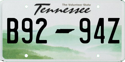 TN license plate B9294Z