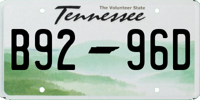 TN license plate B9296D