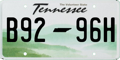TN license plate B9296H