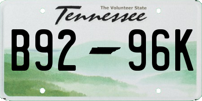 TN license plate B9296K
