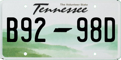 TN license plate B9298D