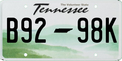 TN license plate B9298K
