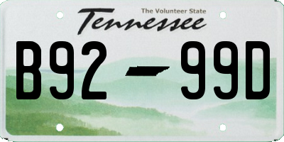 TN license plate B9299D