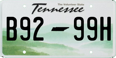 TN license plate B9299H