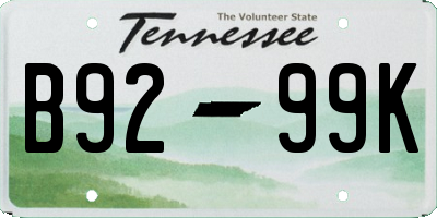 TN license plate B9299K
