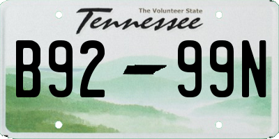 TN license plate B9299N