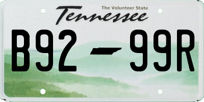 TN license plate B9299R