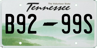 TN license plate B9299S