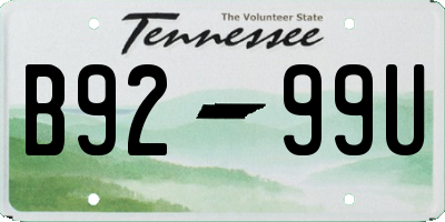 TN license plate B9299U