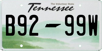 TN license plate B9299W