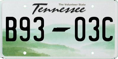 TN license plate B9303C