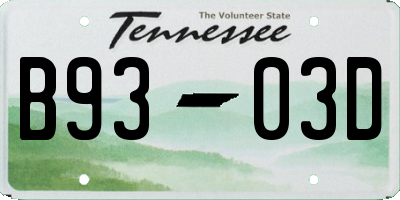 TN license plate B9303D