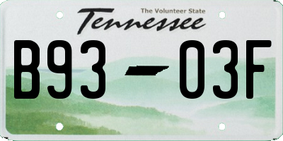 TN license plate B9303F