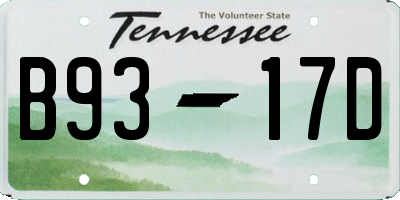 TN license plate B9317D