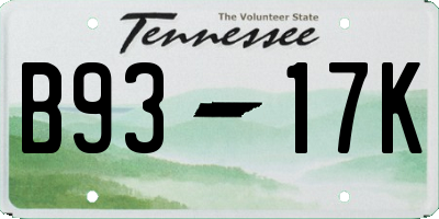 TN license plate B9317K