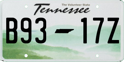 TN license plate B9317Z