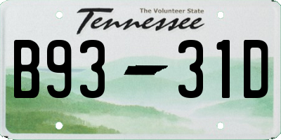 TN license plate B9331D