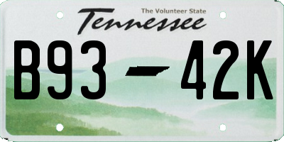 TN license plate B9342K