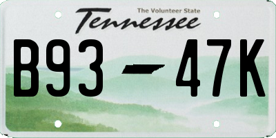 TN license plate B9347K