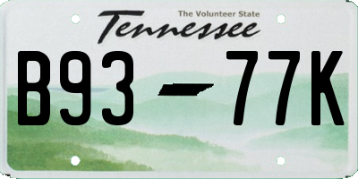 TN license plate B9377K