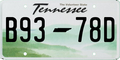 TN license plate B9378D