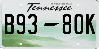 TN license plate B9380K