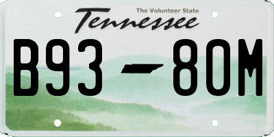 TN license plate B9380M