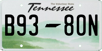 TN license plate B9380N