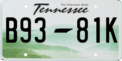 TN license plate B9381K