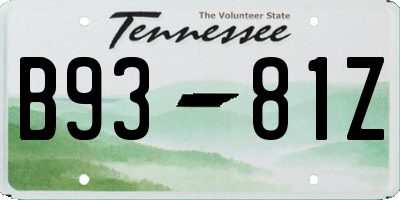TN license plate B9381Z