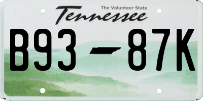 TN license plate B9387K