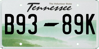 TN license plate B9389K