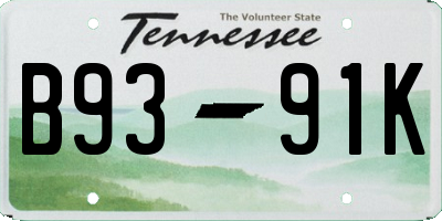 TN license plate B9391K
