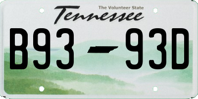 TN license plate B9393D