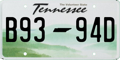 TN license plate B9394D