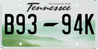 TN license plate B9394K
