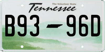 TN license plate B9396D
