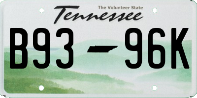 TN license plate B9396K