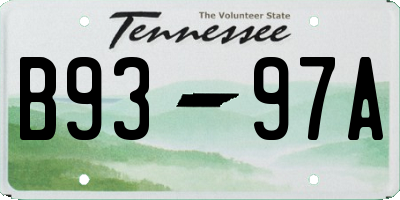 TN license plate B9397A