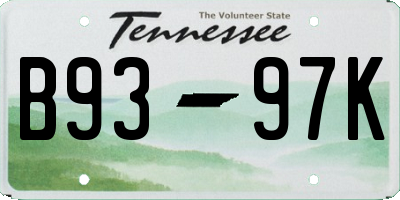 TN license plate B9397K